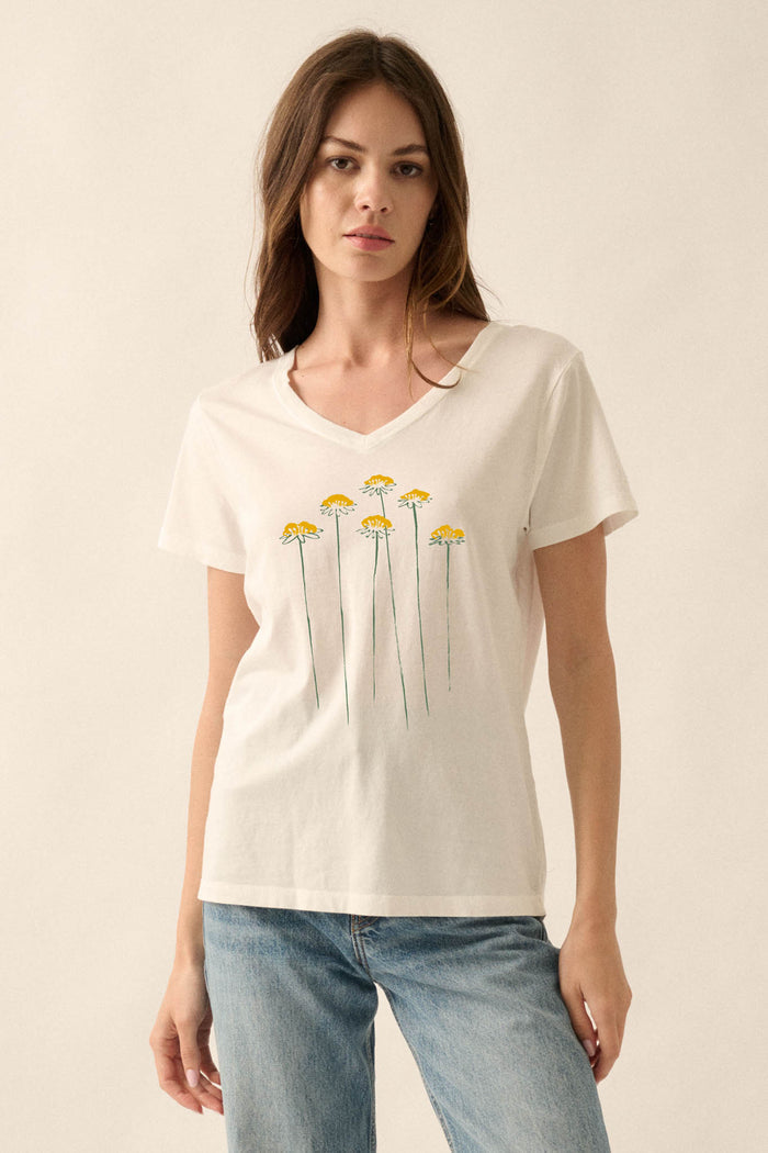 Dandelion Season V-Neck Floral Graphic Tee - ShopPromesa