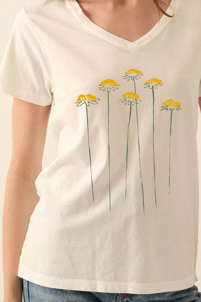 Dandelion Season V-Neck Floral Graphic Tee - ShopPromesa