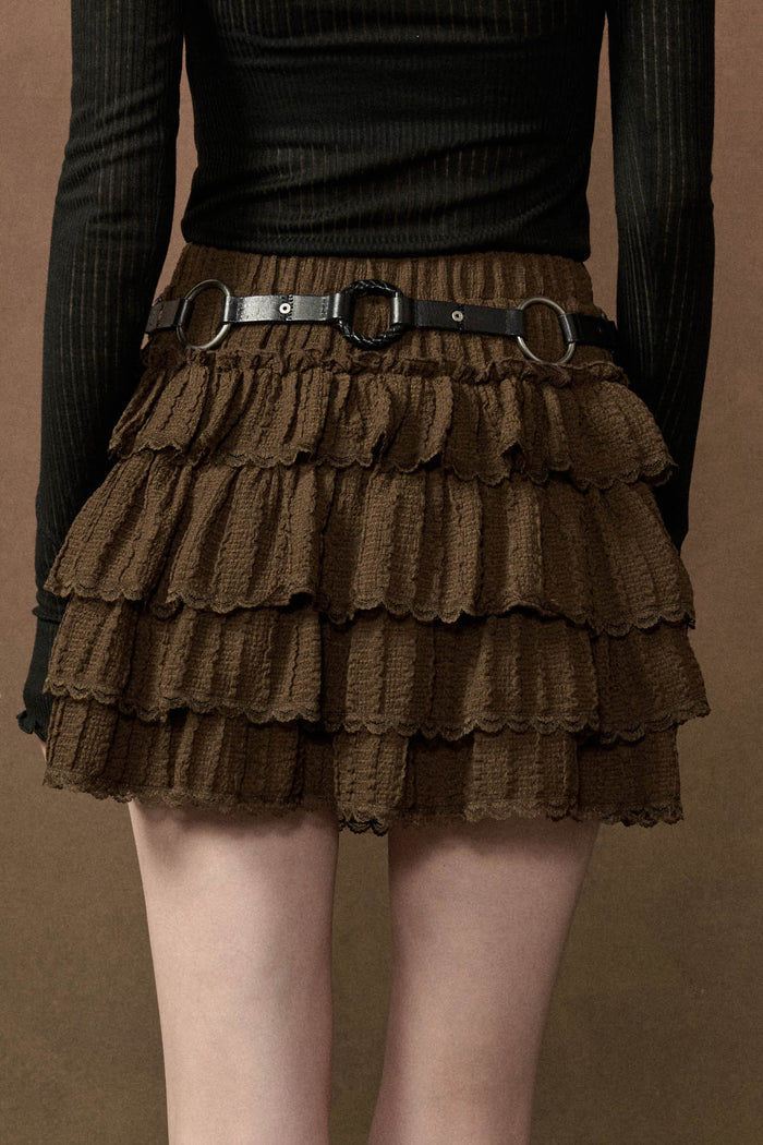Darling Doll Ruffled Bouclé-Knit Lace-Trim Mini Skort - ShopPromesa