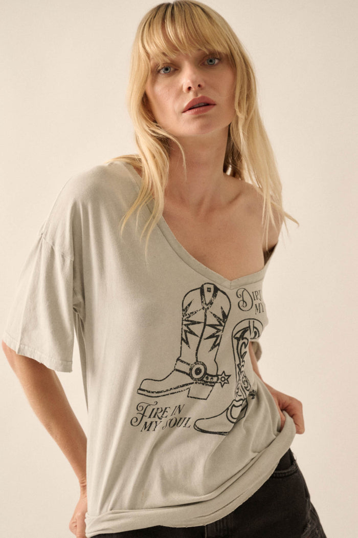 Dirt on My Boots Vintage-Wash V-Neck Graphic Tee - ShopPromesa