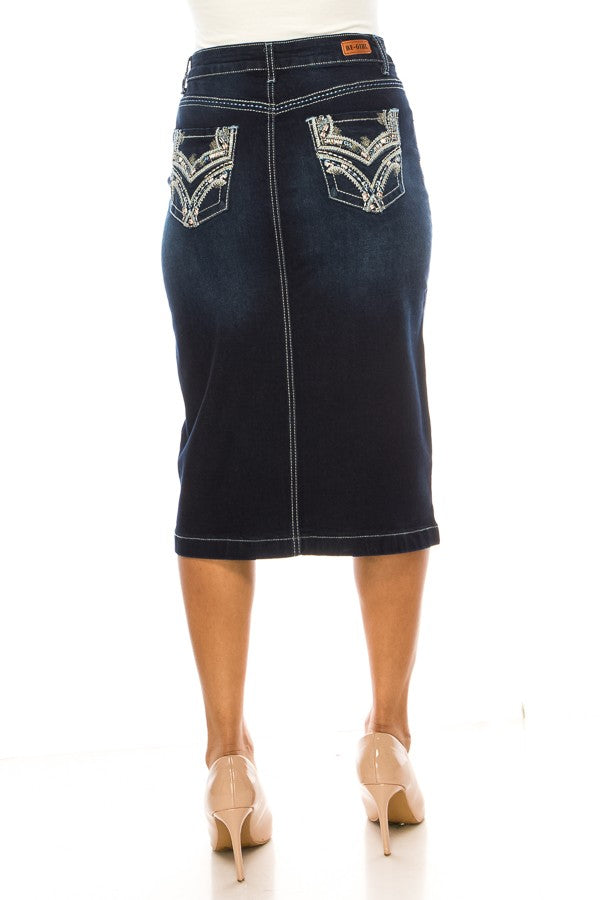 Dk Indigo Detailed Denim Skirt