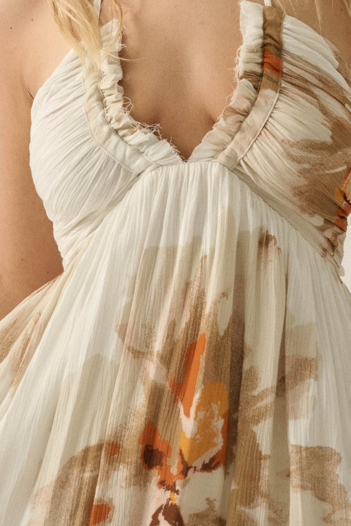 Dreams Abloom Floral Crepe Tie-Back Halter Maxi Dress - ShopPromesa