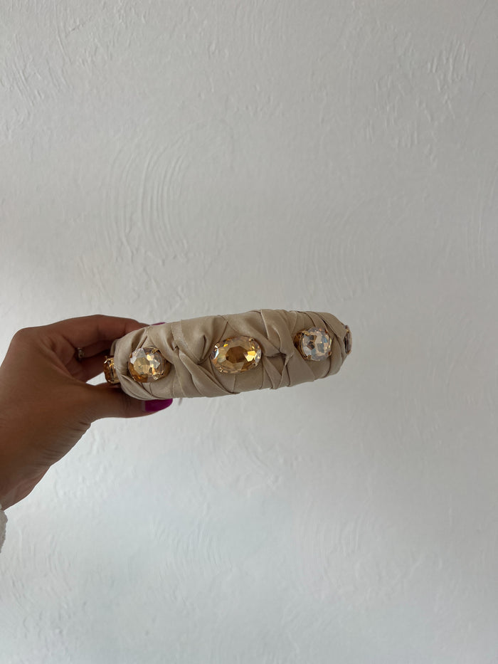 Dupioni Crystal Puff Headband - Greige Goods