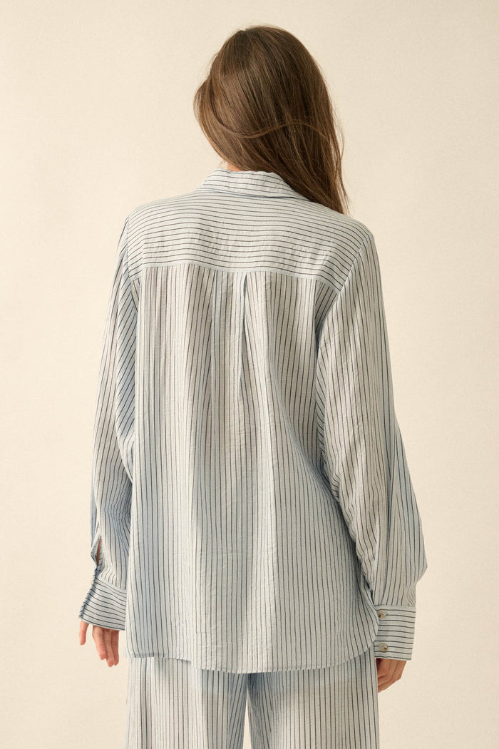 Easy Morning Pinstripe Oversize Button-Up Shirt - ShopPromesa