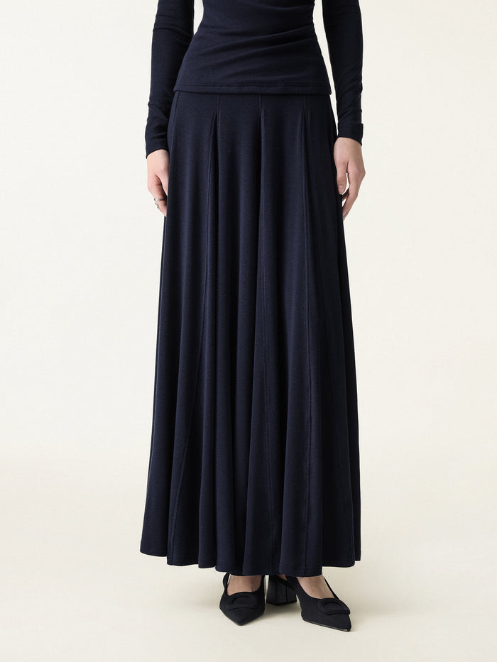 OGLmove 2Pcs Set Petite Godet Hem Pull-on Maxi Skirt & Surplice Ruched Long Sleeve