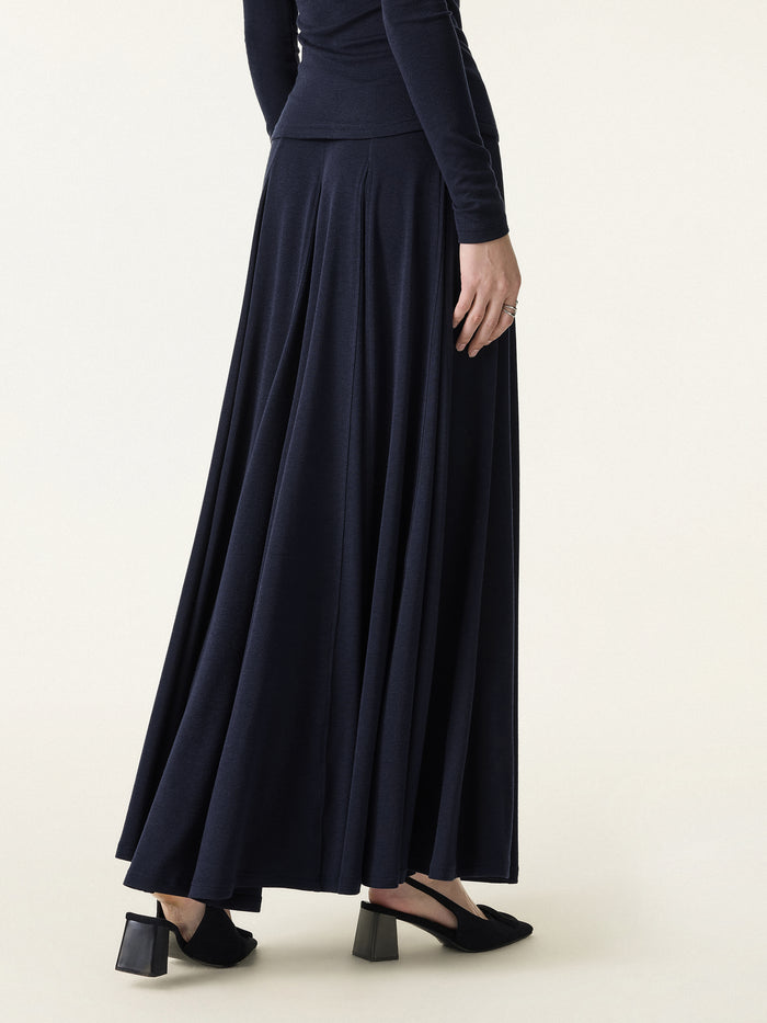 OGLmove 2Pcs Set Petite Godet Hem Pull-on Maxi Skirt & Surplice Ruched Long Sleeve