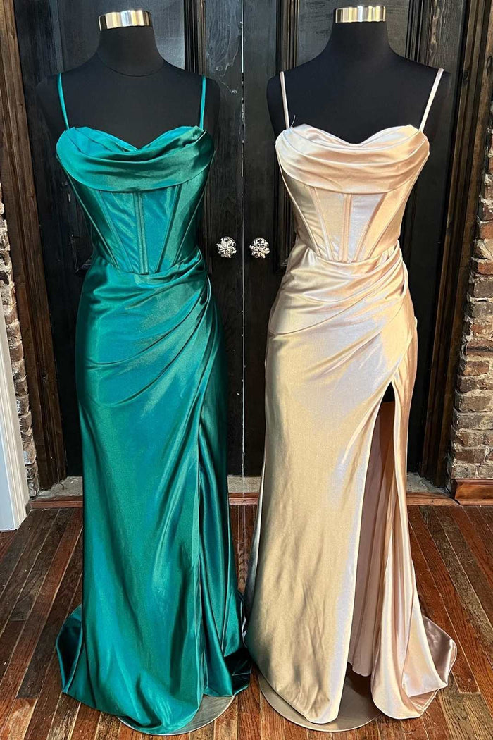 Elegant Hot Pink Mermaid Slit Long Formal Dress