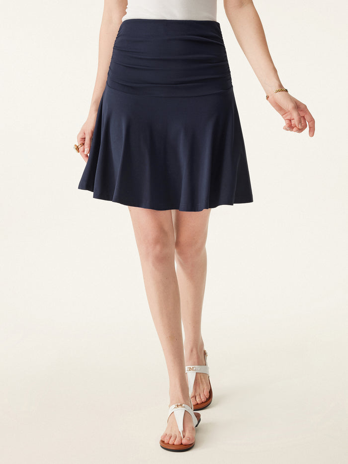 OGLmove 2Pcs Set V-neck Bra Tank & Ruched Mini Circle Skirt with Lined Shorts