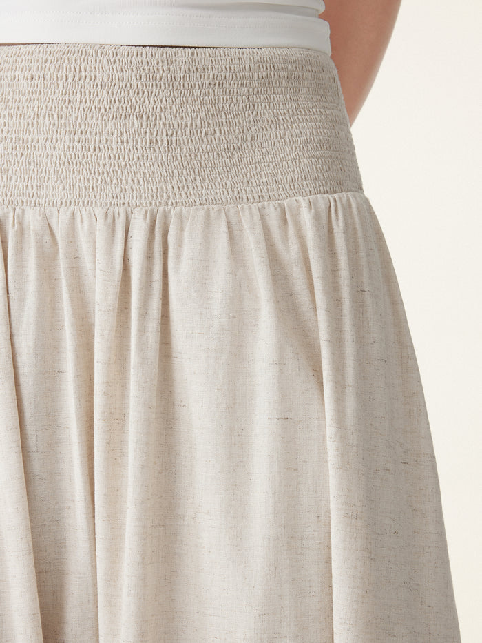OGLmove European Linen Smocked Waist Skirt with Pockets