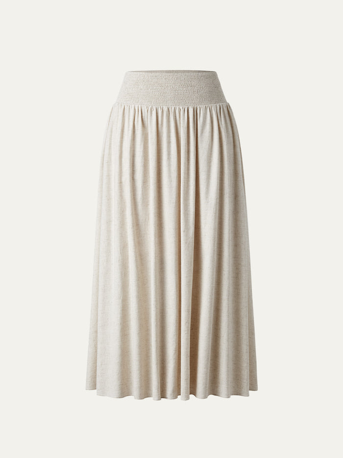OGLmove European Linen Smocked Waist Skirt with Pockets