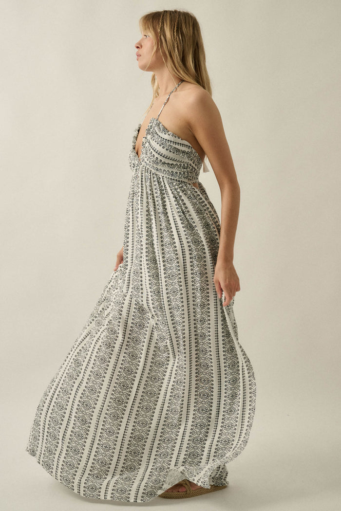 Faraway Beauty Medallion-Print Halter Maxi Dress - ShopPromesa