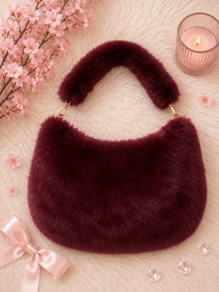 Faux Fur Fluffy Handle Shoulder Bag