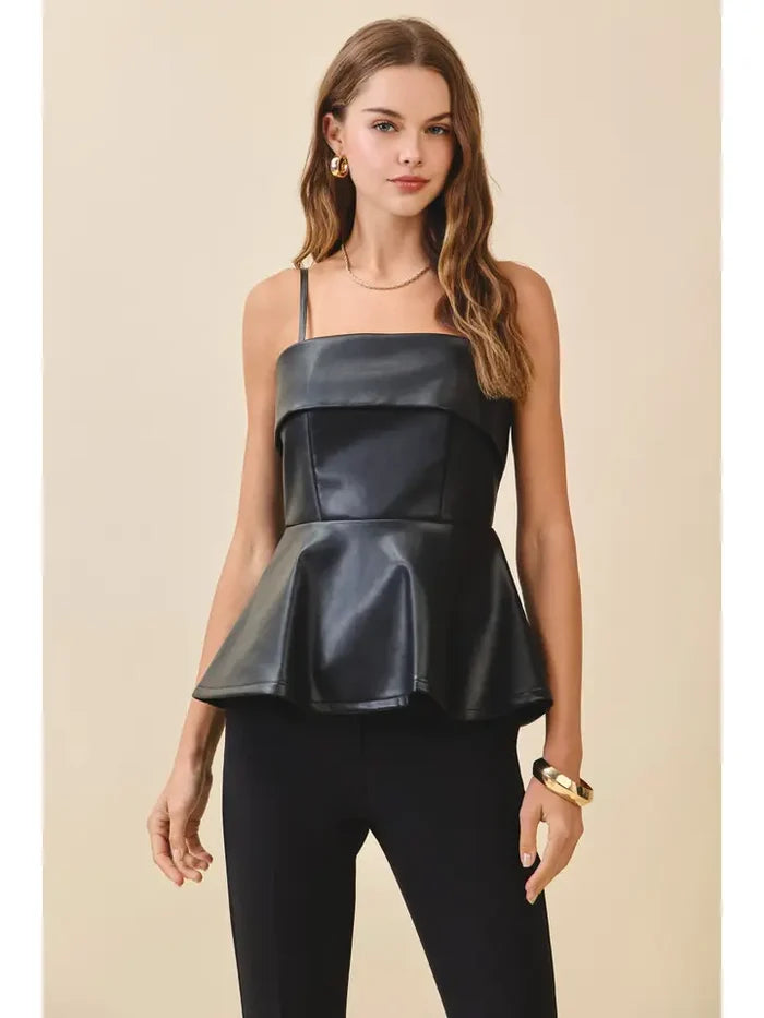 Faux Leather Peplum Top - Greige Goods