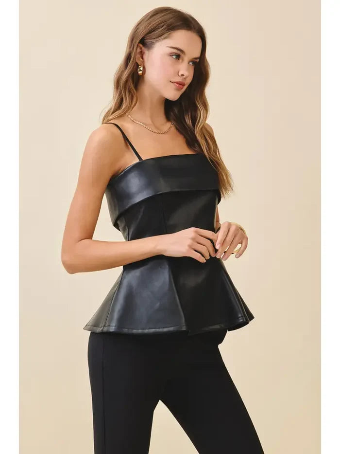 Faux Leather Peplum Top - Greige Goods