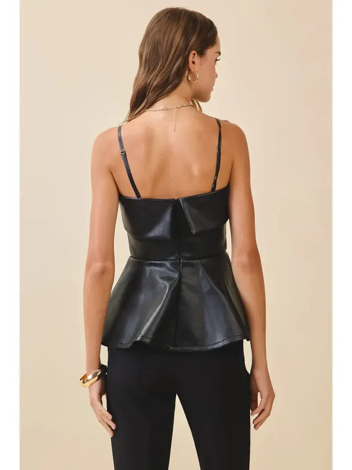 Faux Leather Peplum Top - Greige Goods