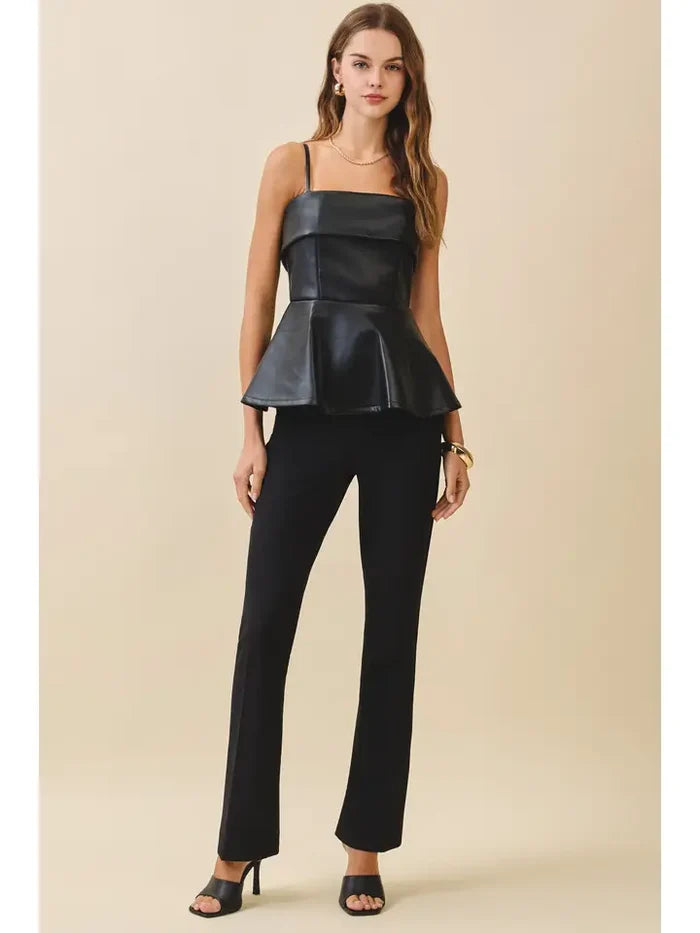 Faux Leather Peplum Top - Greige Goods