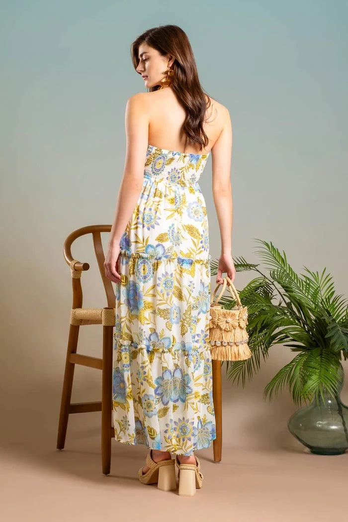 Floral Rosette Halter Midi Dress - Greige Goods