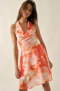 Floral Shores Floral Chiffon Cowl-Neck Mini Dress - ShopPromesa