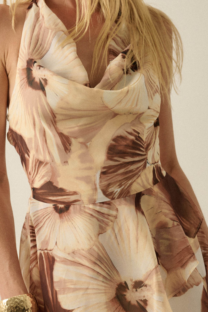 Floral Shores Floral Chiffon Cowl-Neck Mini Dress - ShopPromesa