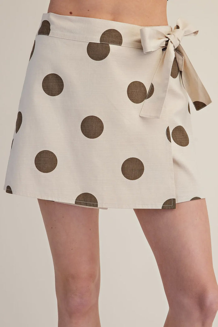 For The Fun Of It Taupe Polka Dot Skirt