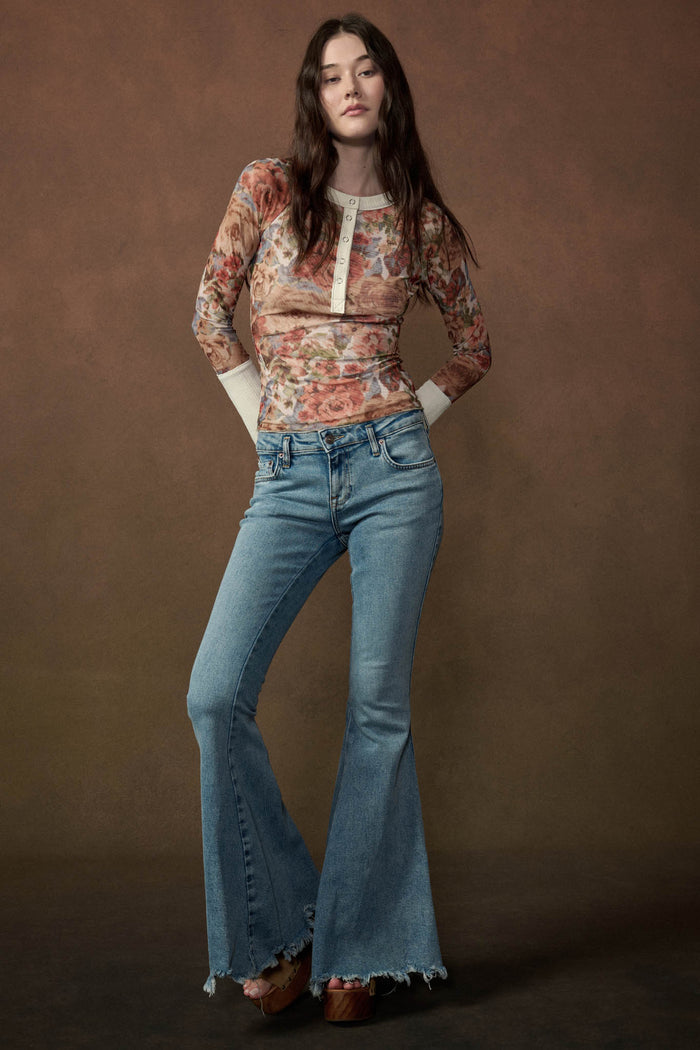 Full of Joy Floral Mesh Raglan Henley Top - ShopPromesa