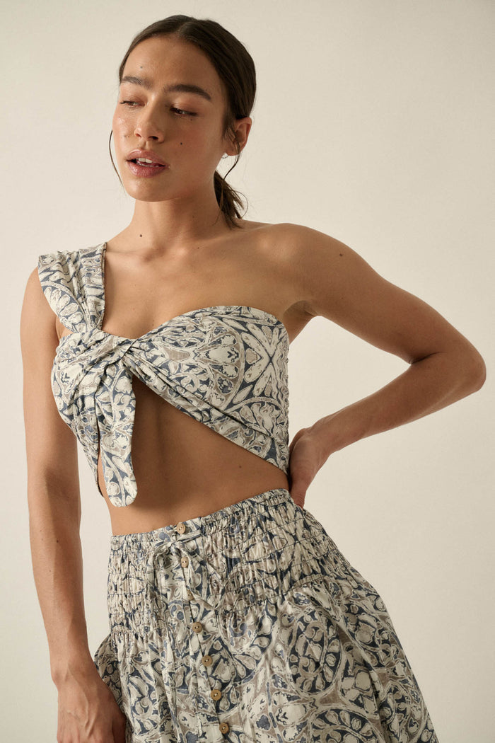 Get Lost Abstract-Print One-Shoulder Bandeau Top - ShopPromesa
