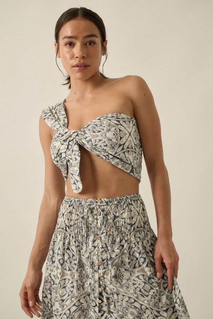 Get Lost Abstract-Print One-Shoulder Bandeau Top - ShopPromesa