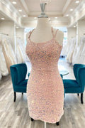 Glitters Pink Sequin Bodycon Mini Party Dress