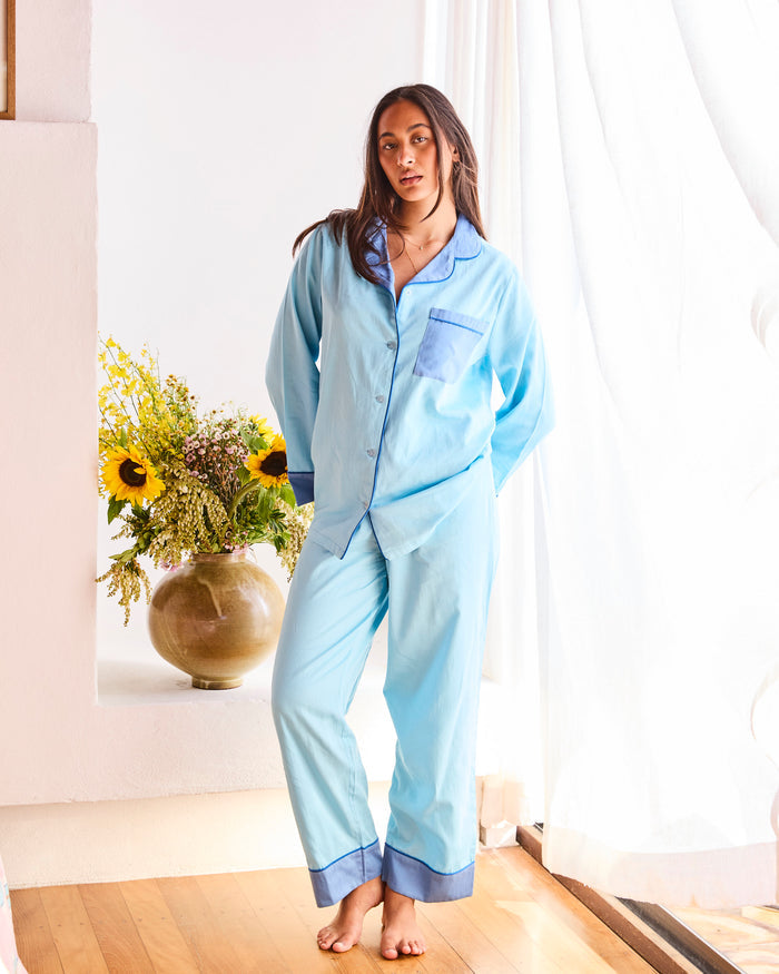 Glow In Blue Adult Bamboo Cotton Long Sleeve Shirt & Pant Pyjama Set