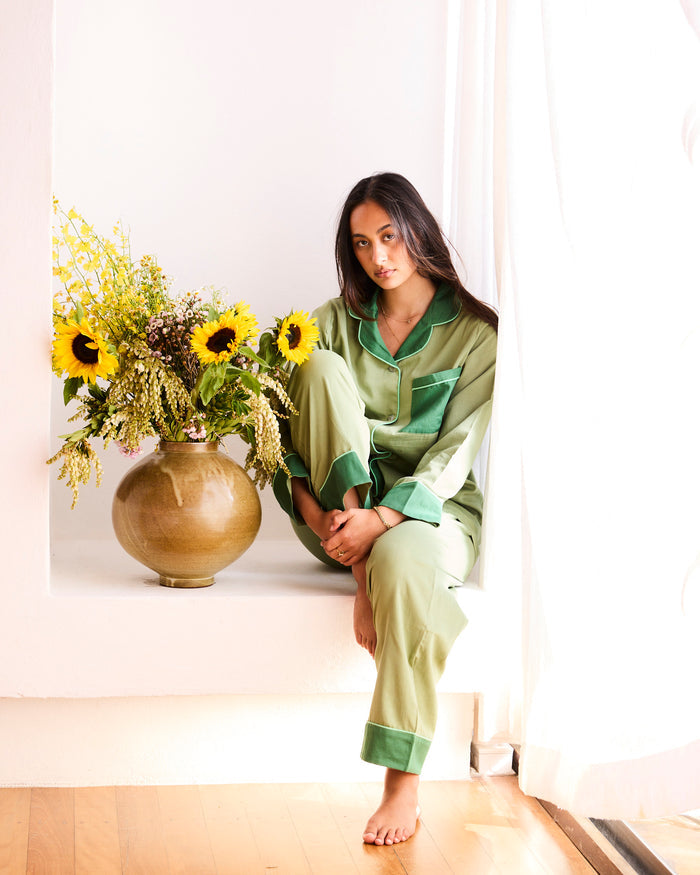 Glow In Green Adult Bamboo Cotton Long Sleeve Shirt & Pant Pyjama Set