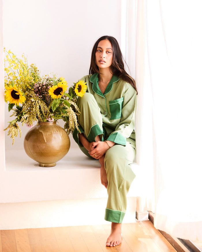 Glow In Green Adult Bamboo Cotton Long Sleeve Shirt & Pant Pyjama Set
