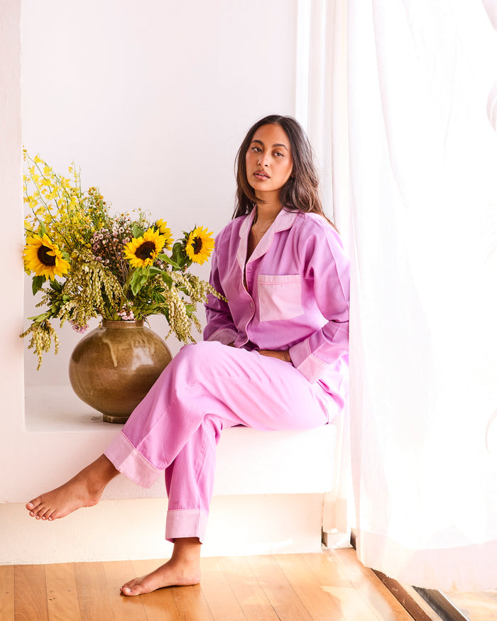 Glow In Lilac Adult Bamboo Cotton Long Sleeve Shirt & Pant Pyjama Set