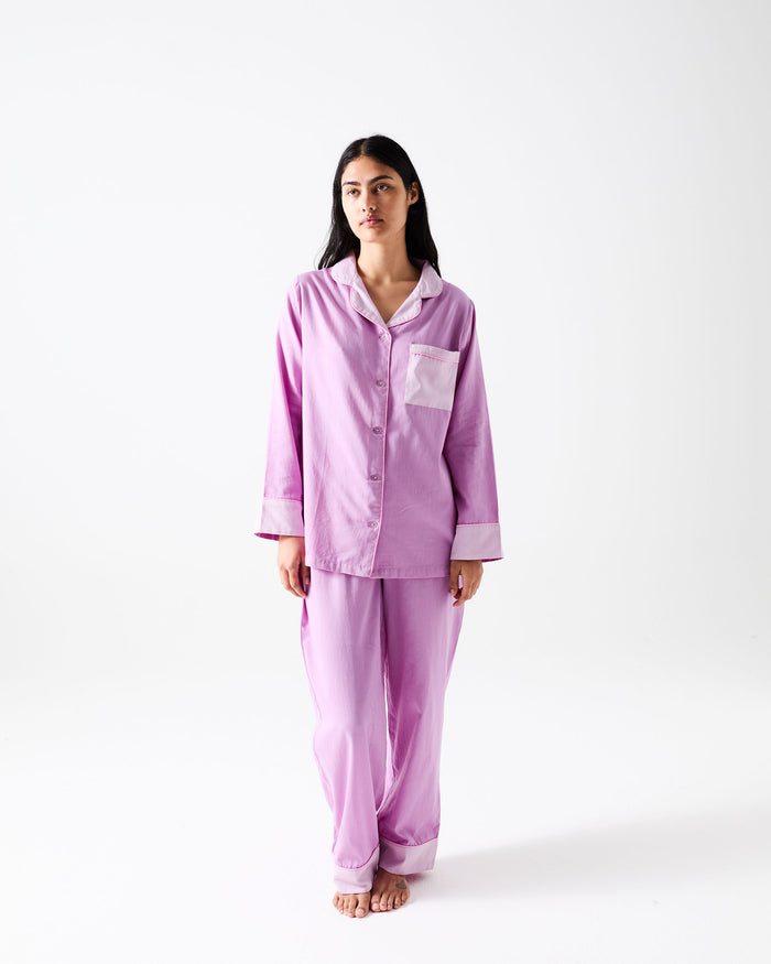Glow In Lilac Adult Bamboo Cotton Long Sleeve Shirt & Pant Pyjama Set
