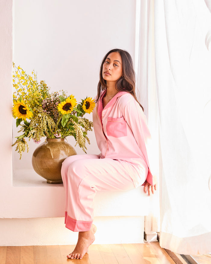 Glow In Pink Adult Bamboo Cotton Long Sleeve Shirt & Pant Pyjama Set