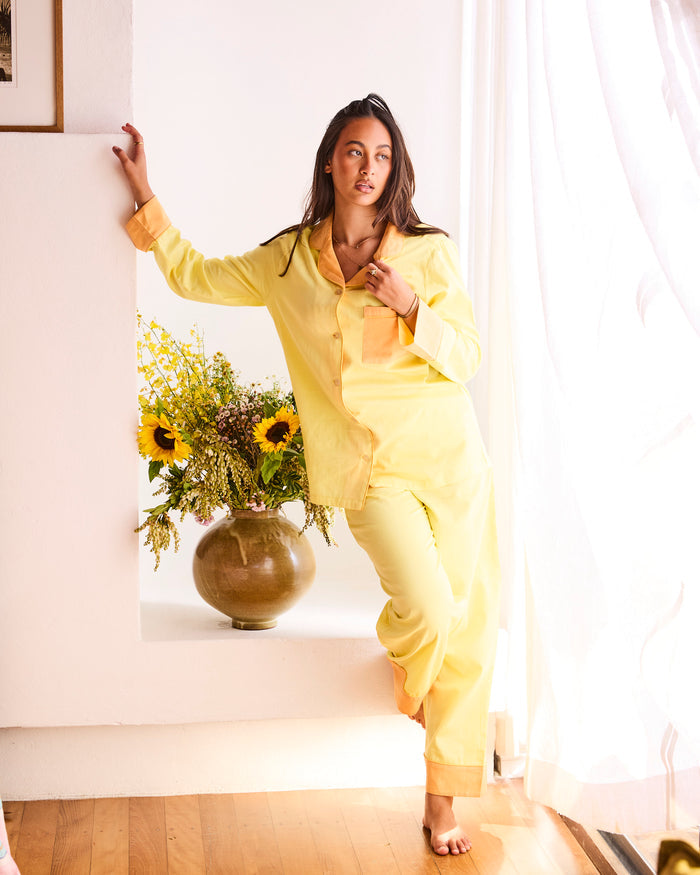 Glow In Yellow Adult Bamboo Cotton Long Sleeve Shirt & Pant Pyjama Set