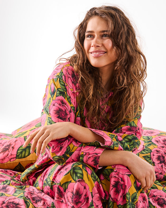 Golden Peony Adult Organic Cotton Long Sleeve Shirt & Pant Pyjama Set