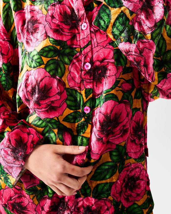 Golden Peony Adult Velvet Long Sleeve Shirt & Pant Pyjama Set