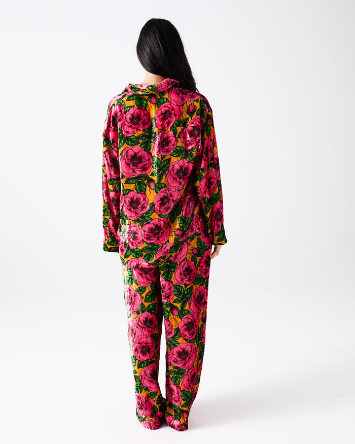 Golden Peony Adult Velvet Long Sleeve Shirt & Pant Pyjama Set