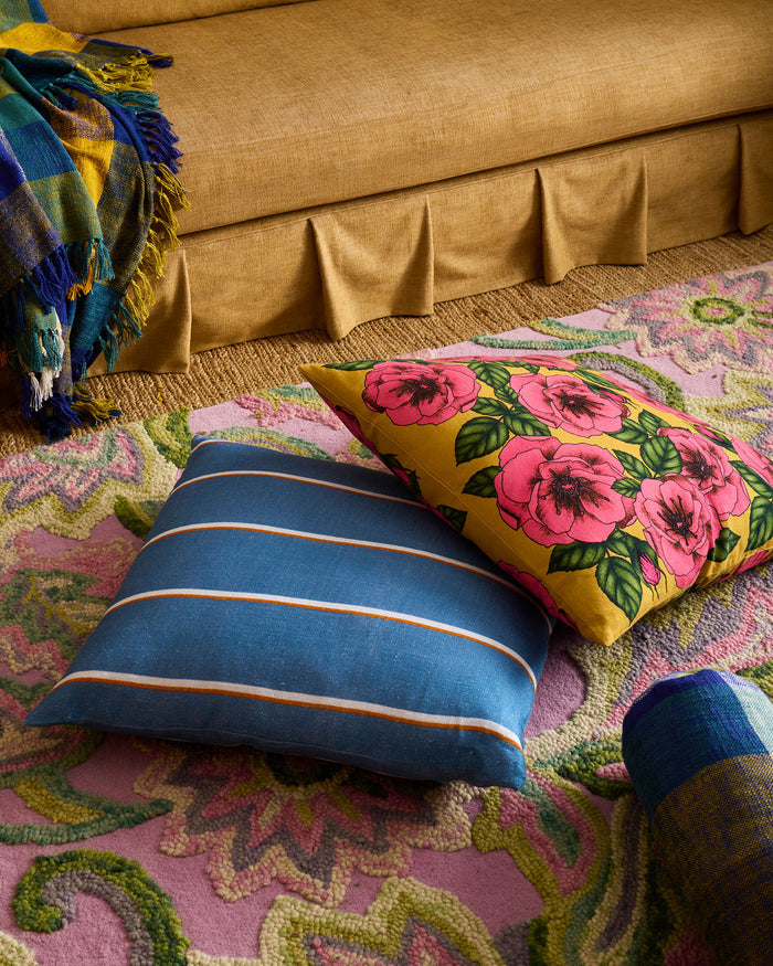 Golden Peony Embroidered Cushion
