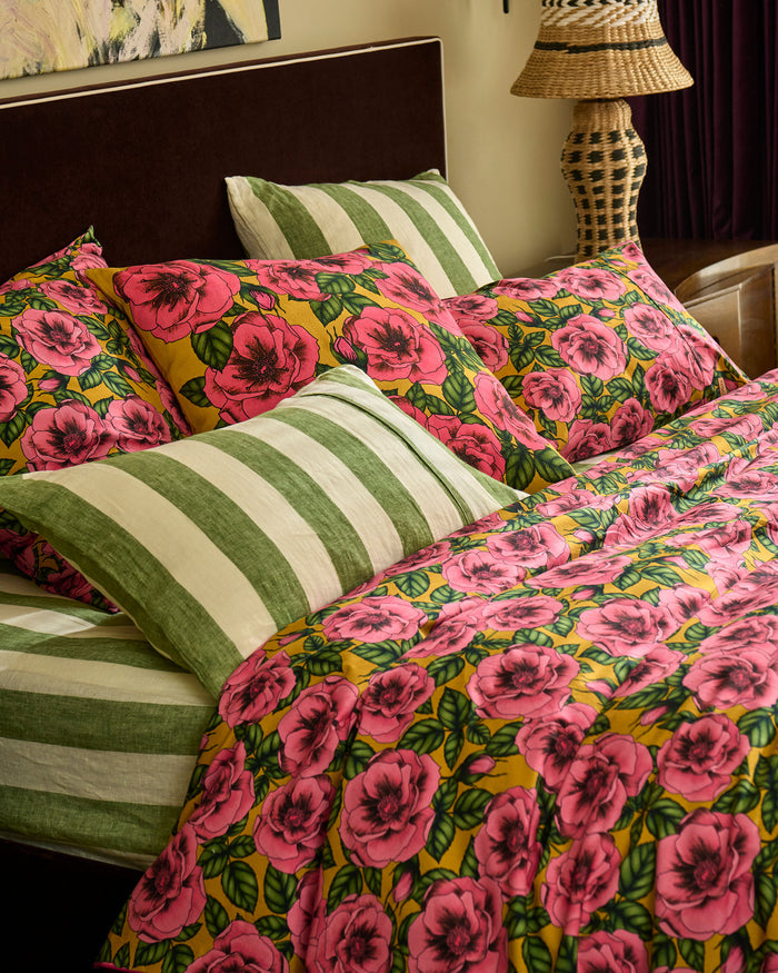Golden Peony Embroidered Cushion