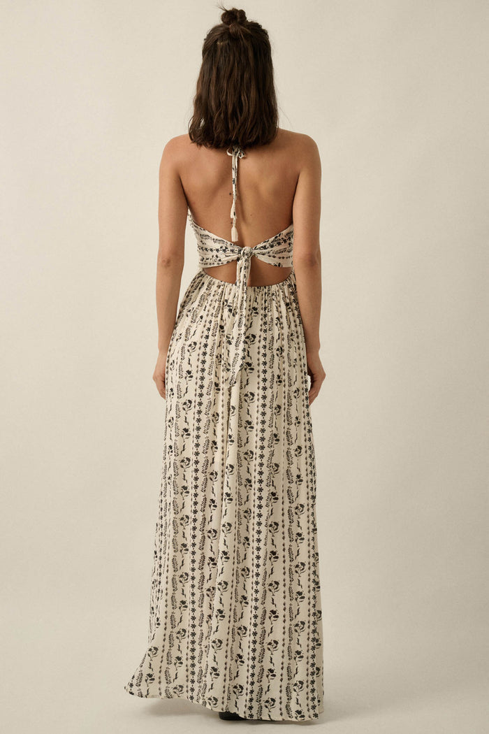 Growing My Way Floral-Stripe Crepe Halter Maxi Dress - ShopPromesa
