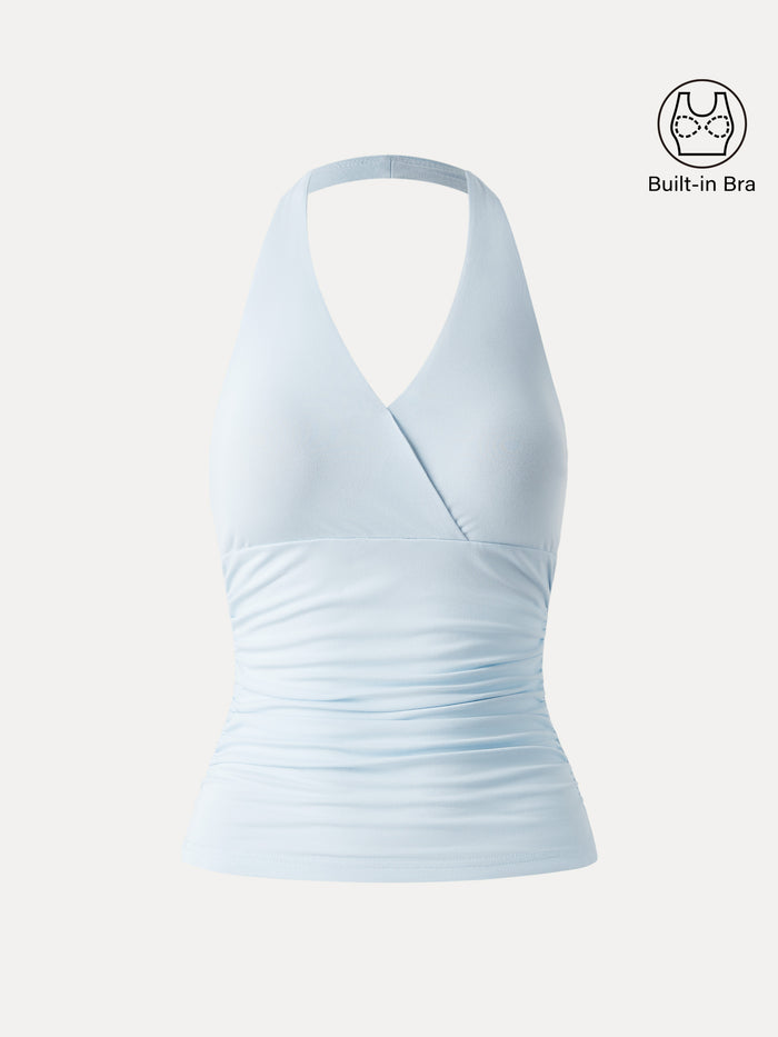 OGLmove Halter Neck Side Gathered New Airy Bra Tank