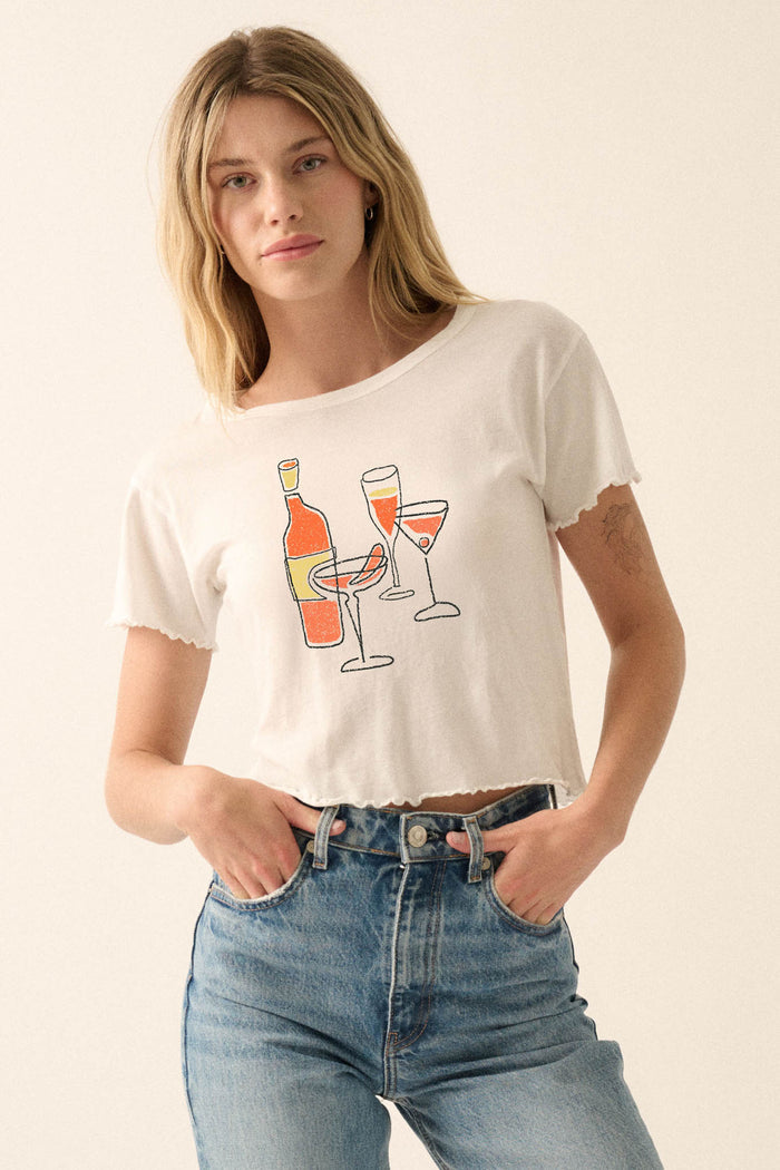 Happy Hour Cropped Lettuce-Edge Graphic Baby Tee - ShopPromesa