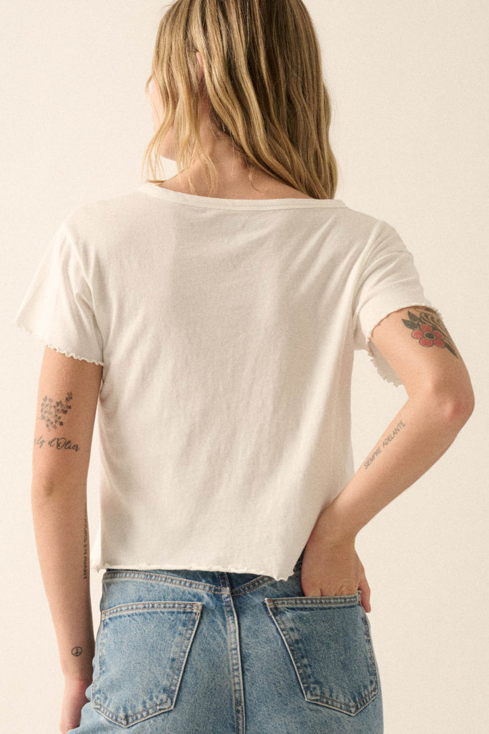 Happy Hour Cropped Lettuce-Edge Graphic Baby Tee - ShopPromesa