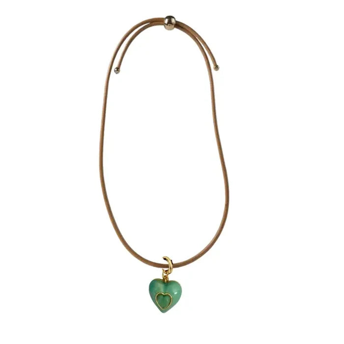 Heart Leather Cord Necklace - Greige Goods