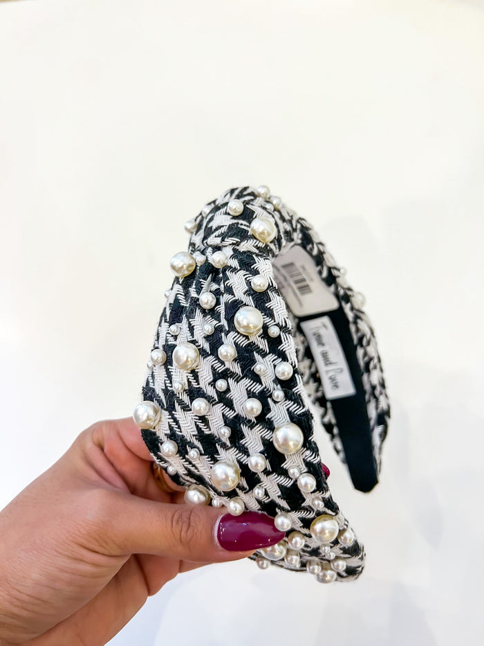 Houndstooth Pearl Headband - Greige Goods