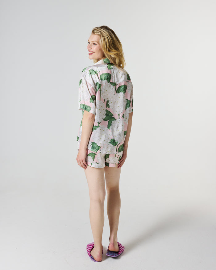 Hydrangea Pink Adult Eco Satin Short Sleeve Shirt & Short Pyjama Set