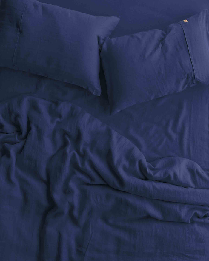 Indigo Linen Fitted Sheet (US)
