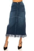 Indigo Wash Denim Skirt W/Fringe