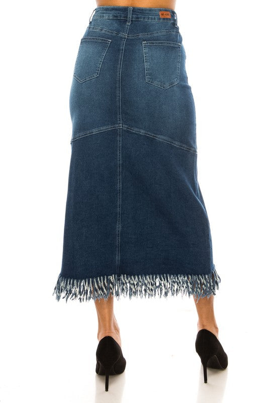 Indigo Wash Denim Skirt W/Fringe